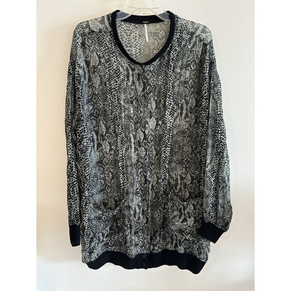 Free People Lori Bomber Jacket Sheer Snakeprint Black Green Size M